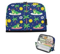 KLL Pencil Box Large Capacity Makeup Bags Simple Case Pencil Holder for Girls Elementary Surfing Crocodiles Tropical Palm Tree