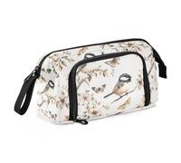 KLL Pencil Box Large Capacity Preppy Pencil Case Lightweight Pencil Pen Case Cosmetic for Nurse College Aesthetic Black - Capped Chickadee Birds
