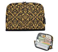 KLL Pencil Carrying Case Large Capacity Make Up Bags Slots Stationery Pencil Case for Man Grade School Supplies Queen Bee Pattern Gold