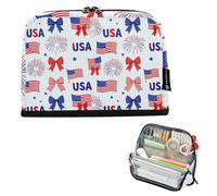 KLL Pencil Carrying Case Large Capacity Makeup Bag Multifunctional Organizer Box for Preppy Preppy School Supplies Patriotic Bows in Red White Blue