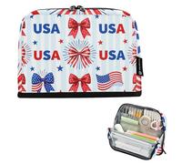 KLL Pencil Case Bag Large Capacity Makeup Bag Big Capacity Stationery Pen for Adolescentes College Patriotic Bows Red White Blue 4th Of July