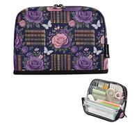 KLL Pencil Case Bag Large Capacity Makeup Bag Simple Stationery Storage for Man Cosmetics Dark Academia Floral & Book Print