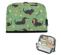 KLL Pencil Case Box Large Capacity Pen Bags Slots Stationery Pen Bag for Student Preppy School Supplies Cartoon Sweet Dachshund Dog Green