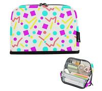 KLL Pencil Case Box Large Capacity Pen Case Expandable Desk Organizer for Men Middle School Retro 80s Abstract Memphis White Pattern