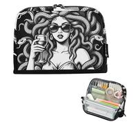 KLL Pencil Case Holder Large Capacity Makeup Pouches Multi-Slot Case Pencil Holder for Adolescentes Office Retro medusae Wine Cool Print