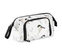 KLL Pencil Case Large Capacity Bags With Zipper with Zipper Cases With Pencil Holder for Teens High School Cartoon Black - Capped Chickadee Birds White