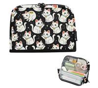 KLL Pencil Case Large Capacity Cosmetic Bag Standing Stationery Pen Bag for Men Preppy School Cute Cartoon Maneki-neko