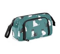 KLL Pencil Case Large Capacity Girls Pencil Case with Slot Case with Pencil Holder for Man College Beauty Manx Cats Teal