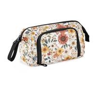 KLL Pencil Case Large Capacity Hard Pencil Case with Compartment Hard Shell Pencil Case for Kids College Flowers Dahlia Daisy Sunflower White