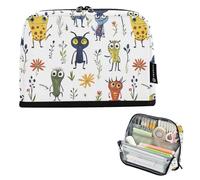 KLL Pencil Case Large Capacity Makeup Bags Standing Coin for College Student Elementary Cartoon Funny Aliens White