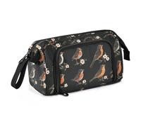 KLL Pencil Case Organizer Large Capacity Big Pencil Case with Slot School Supplies For Teen Girls for Adults High School Supplies Cute American Robin Birds Black