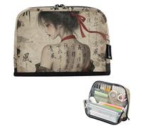 KLL Pencil Case Organizer Large Capacity Cosmetic Bag Cute Case Pencil Holder for Women Travel Japanese Geisha Calligraphy Art