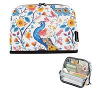 KLL Pencil Case Organizer Large Capacity Make Up Bags Multi-Slot Multi-Purpose Bag for Teen Office Cartoon Sweet Peacock White