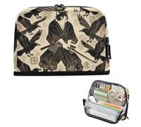 KLL Pencil Case Organizer Large Capacity Makeup Bags Soft Stationery Pen Bag for Women Middle School Samurai Cat Warrior Vintage