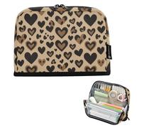 KLL Pencil Case Organizer Large Capacity Makeup Bags With Zipper Case Pencil Holder for Women School Supplies Heart Animal Spot Brown Black