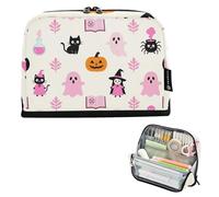 KLL Pencil Case Organizer Large Capacity Pen Case Organizer Multifunctional Multi-Purpose Bag for Teen High School Supplies Vintage Halloween Pumpkins Ghosts Pink