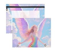 KLL Pencil Case with 3 Reinforced Grommets Pen Holder Case for A4 Paper Letter 2 Pack Students Home Rainbow Color Angle