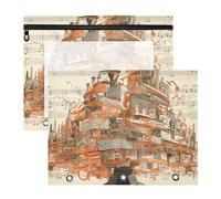 KLL Pencil Case with 3 Reinforced Grommets Pocket Folders for 3 Rings Binder 2 Pack Students Storing School Students Teacher Supplies Abstract Art Cyber Ogange Sheet Music Human Head