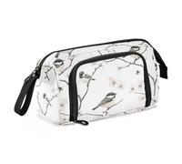 KLL Pencil Cases Large Capacity Bag With Zipper Lightweight Pencil Cases For Teen for Women Travel Art Black - Capped Chickadee Birds White