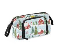 KLL Pencil Cases Large Capacity Christmas Cozy Winter Village Pattern