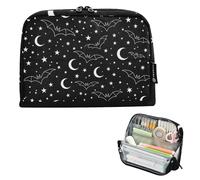 KLL Pencil Cases Large Capacity Make Up Bags Multifunctional Storage Organizer for Teens Preppy School Supplies Spooky White Bat Moon Star