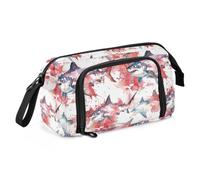 KLL Pencil Cases Large Capacity Watercolor Ocean Animal Shark Pearl Red