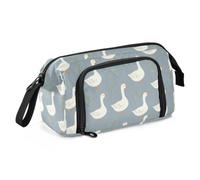 KLL Pencil Cases Large Capacity White Geese Wild Flowers Gray Blue