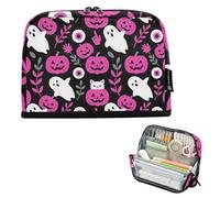 KLL Pencil Holder Large Capacity Cosmetic Bag Standing Organizer Box for Women College Pink ghosts Pumpkin Halloween