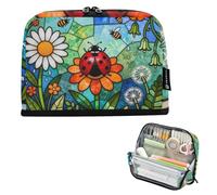 KLL Pencil Holder Large Capacity Pen Case Cosmetic Zippered Stationery Storage for Men Middle School Colorful Blooms and Garden