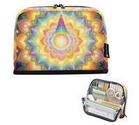 KLL Pencil Holder Large Capacity Upright Storage Bag Standing Stationery Pencil Case for Kids Preppy School Supplies Chakra Water Lily Flower Spiritual Yoga
