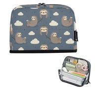 KLL Pencil Organizer Case Large Capacity Make Up Bags Wide Opening Desk Organizer for College Student School Supplies Sleepy Sloth Night Stars Blue Kids Pattern