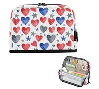 KLL Pencil Organizer Case Large Capacity Makeup Bags Expandable Coin pouching for Nurse School Must Haves Watercolor Hearts & Stars Print