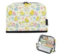 KLL Pencil Organizer Case Large Capacity Makeup Pouches Standing Stationery Pen Bag for Student Grade School Supplies Cartoon Cute Ducks