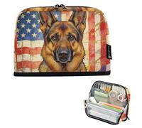 KLL Pencil Organizer Case Large Capacity Makeup pouching Large Desk Organizer for Teacher Kindergarten Vintage German Shepherd The American Flag