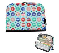 KLL Pencil Organizer Case Large Capacity Makeup pouching Portable Stationery Bag for Man Cosmetics American Flag Donut Pattern