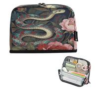 KLL Pencil Organizer Case Large Capacity Pen Case Cosmetic Lightweight Stationery Pencil for Women Travel Exotic Floral Snake Pattern