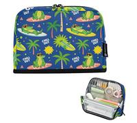 KLL Pencil Organizer Case Large Capacity Upright Storage Bag Slots Multi-Purpose Bag for Student Grade School Supplies Surfing Crocodiles Tropical Palm Tree