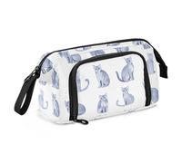 KLL Pencil Pen Case Large Capacity Bag With Zipper Portable Pencil Pen Case Cosmetic Makeup for College Student High School Supplies Sweet Russian Blue Cats White