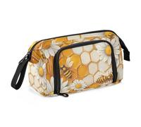 KLL Pencil Pen Case Large Capacity Honeycomb Background with Bees and