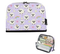 KLL Pencil Pen Case Large Capacity Makeup Bags Multi-Slot Multi-Purpose Bag for Kids College Cute Magical Sheep on Lavender