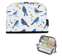 KLL Pencil Pen Case Large Capacity Makeup Sturdy Stationery Pencil Case for Man Preppy School Chic Indigo Bunting Birds White