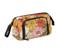 KLL Pencil Pen Case Large Capacity Organized Pencil Case with Handle Extra Large Pencil Case for Student Middle School Flowers Gardenia Gladiolus Orange