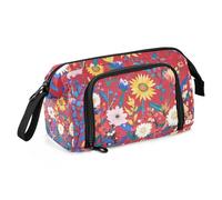 KLL pencil pouches Large Capacity Girl Pencil Case Multifunctional Pencil Case with Compartments for Man School Must Haves Spring Flowers Sunflower Peonies Red