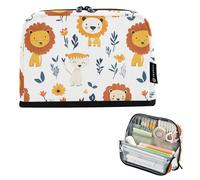 KLL pencil pouches Large Capacity Make Up Bag Big Capacity Desk Organizer for Student Elementary Cartoon Sweet Lion White