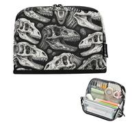 KLL Pencil Pouches Large Capacity Make Up Bags Wide Opening Storage Organizer for Teens Middle School Paleontology Dinosaur fossils Skulls Pattern Black