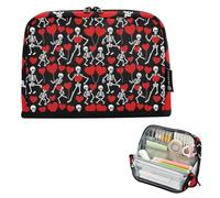 KLL Pencil Pouches Large Capacity Makeup pouching With Compartment Case Pencil Holder for Boys School Supply Skeletons with Red Hearts