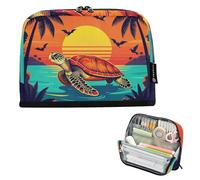 KLL Pencil Pouches Large Capacity Pen Case Organizer Cute Stationery Bag for Teacher Preppy School La Reunion Sea Turtle Tropical Sunset Art