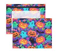 KLL Pencil poucheses Adorable Storage Bag for A4 Paper Letter 2 Pack Teacher Art Supplies Storage Happy Halloween Colorful Candy Ghosts