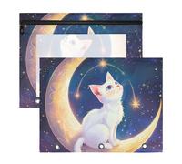 KLL Pencil poucheses Clear 3 Hole Pocket for 3 Rings Binder 2 Pack Students Back to School The White Cat on The Moon
