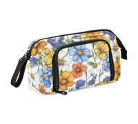 KLL pencil poucheses Large Capacity Pencil Box Case with Compartment Pencil Pen Case Cosmetic for Adults Preppy School Flowers Lavender Marigold Orchid White